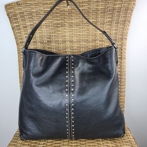 Michael Kors Astro Black Leather Silver Studded Shoulder Bag Hobo